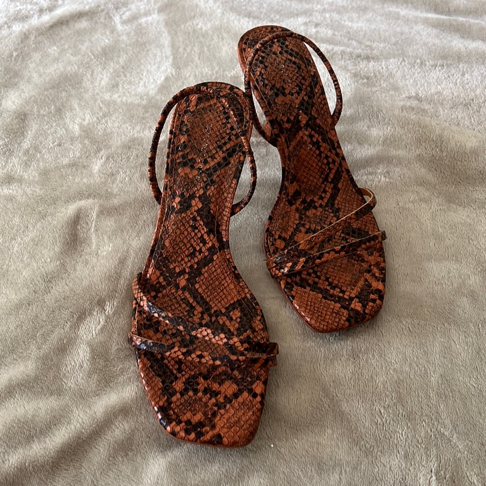 Zara Orange and Black Snake-skin Strappy Heels Size 38
